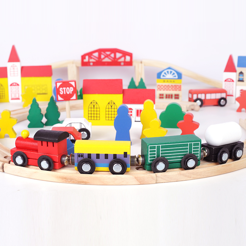 EN71 Certified Wooden Train Track Set - 100PCS Pine Wood DIY Toy Railway System