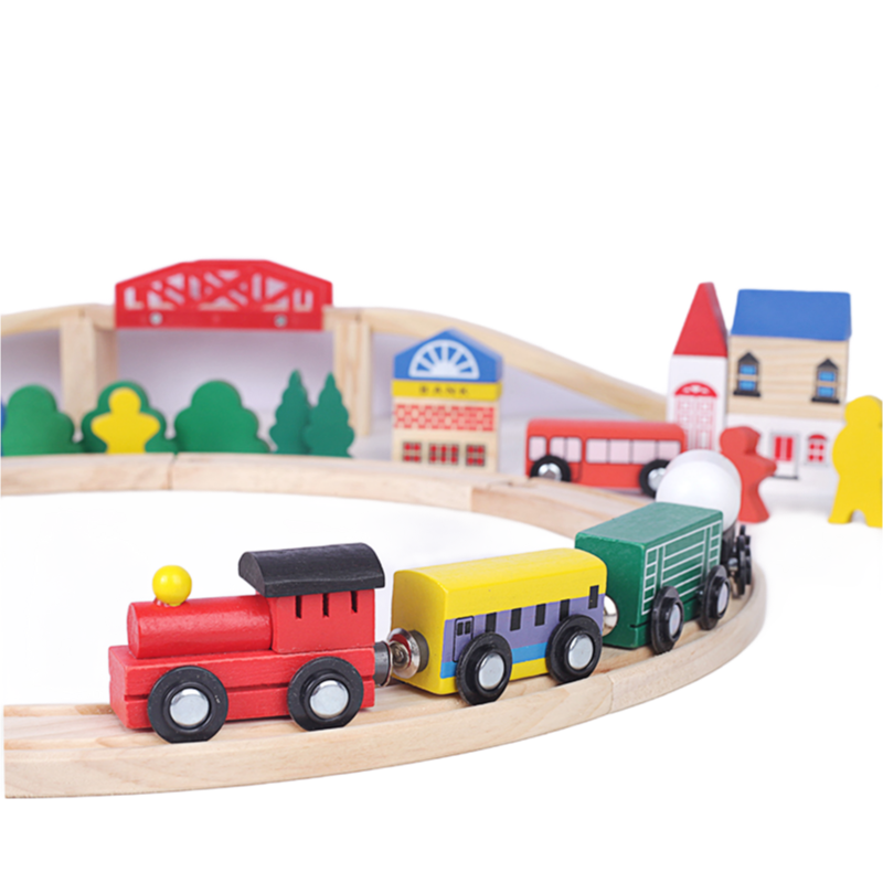 EN71 Certified Wooden Train Track Set - 100PCS Pine Wood DIY Toy Railway System