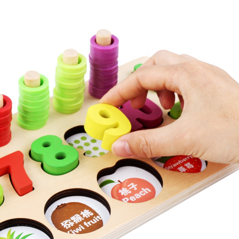 Wooden Educational Number Geometry Puzzle Board Toy for Toddlers Learning