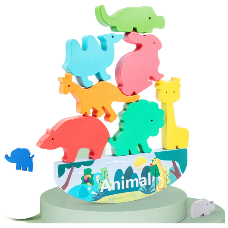 Wooden Montessori Animal Stacking Blocks - Educational Balance Toy for Kids 3-8 Years