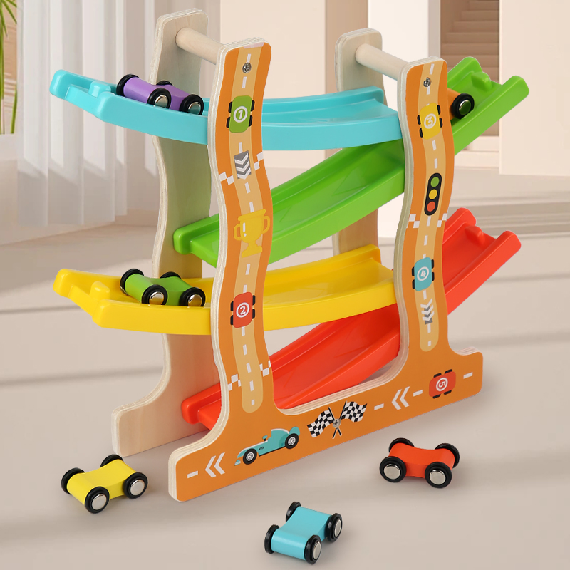 Durable Multi-Color Wooden Race Track Toy Set | 31x23.5x7.5cm Educational Play Equipment