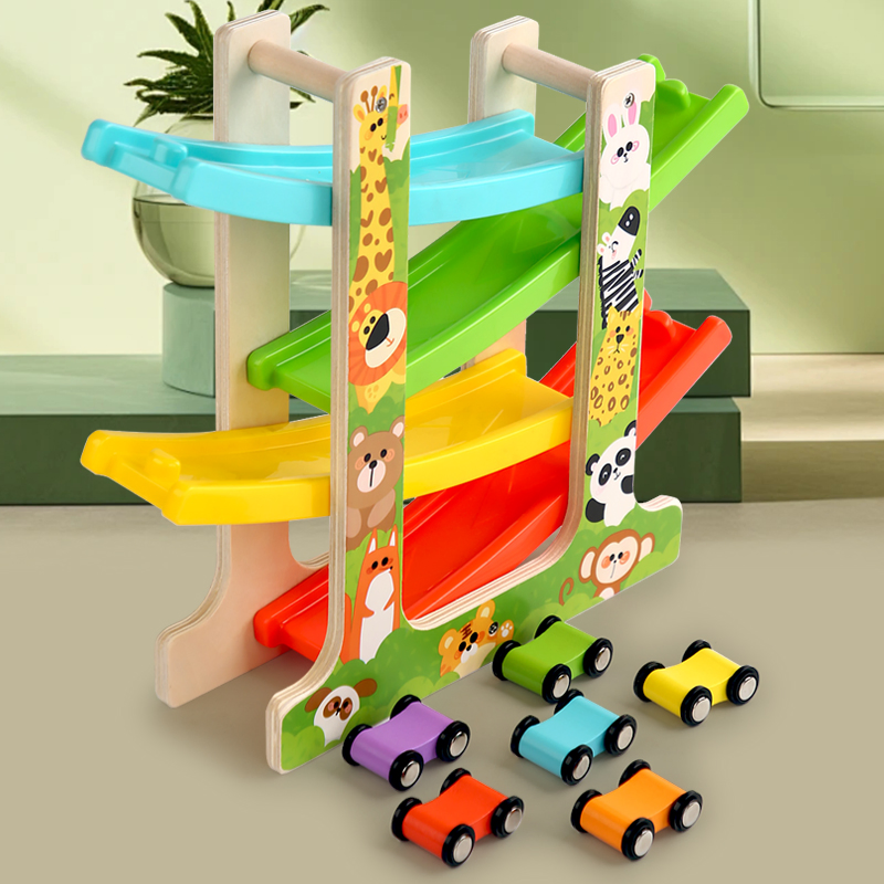 Durable Multi-Color Wooden Race Track Toy Set | 31x23.5x7.5cm Educational Play Equipment