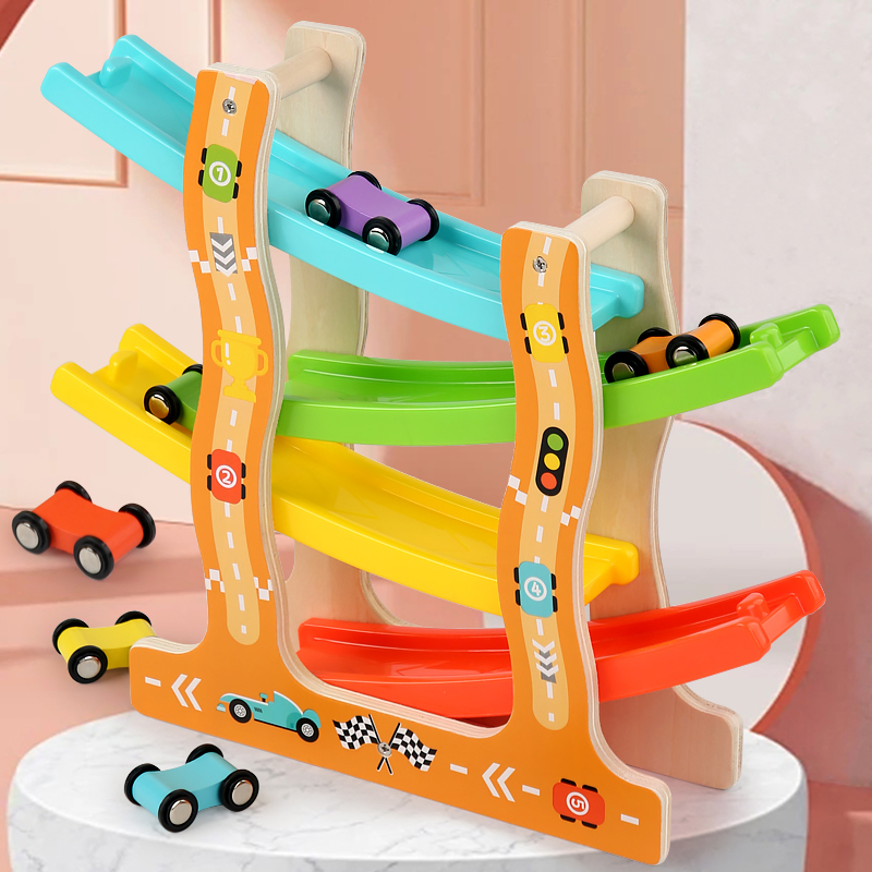 Durable Multi-Color Wooden Race Track Toy Set | 31x23.5x7.5cm Educational Play Equipment
