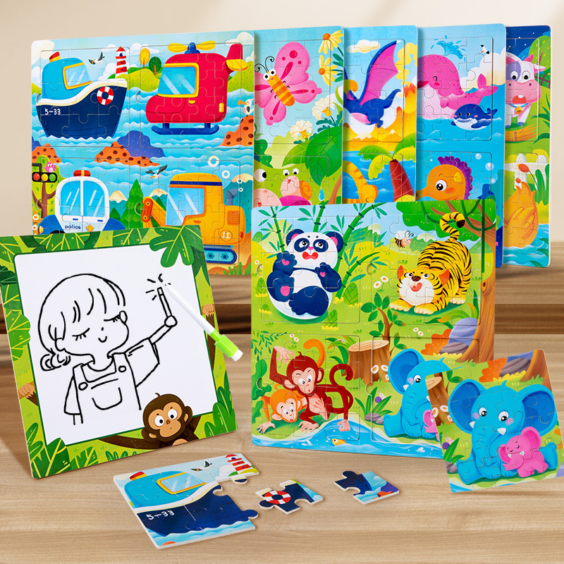 Safe Water Paint Wooden Animal Puzzle Toy for Kids Age 3+ Years Old
