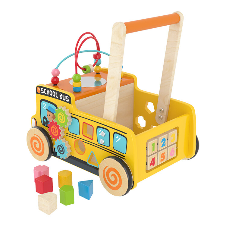 Wooden Push Pull Learning Walker Toy for Toddlers with Multiple Activities - OEM/ODM Available