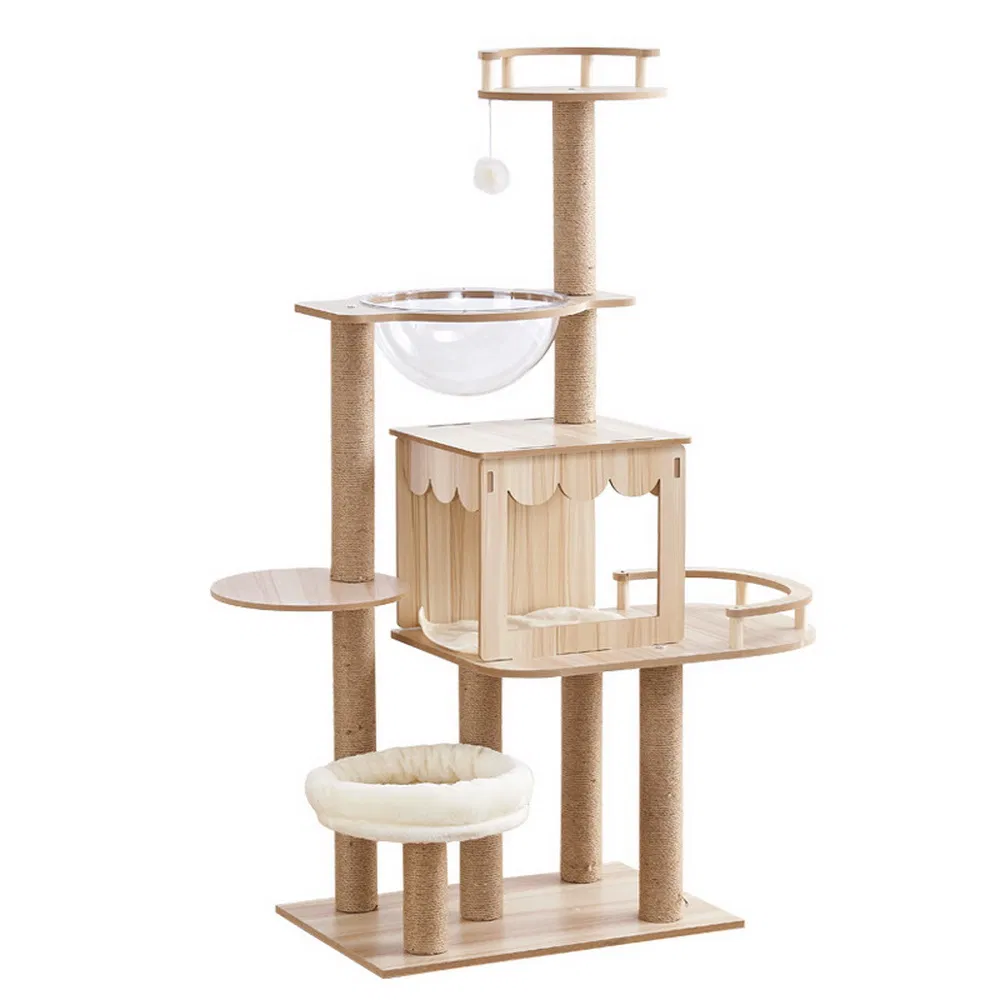 High Quality Customized Cat Tree with Plush and Wooden Material for Medium Cats