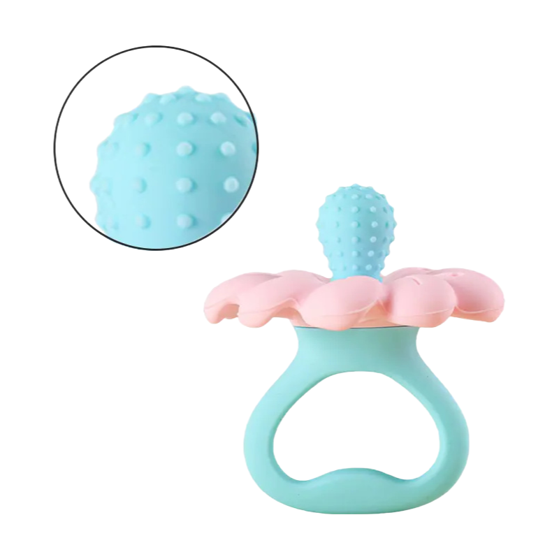 Factory Supply Soft Flexible Baby Teether Toy in Flower Design 78x72x78mm Size