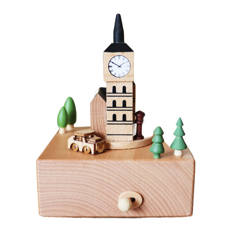 Mini Leaning Tower of Pisa Wooden Music Box - 11x11x17cm Educational Puzzle Toy for Kids
