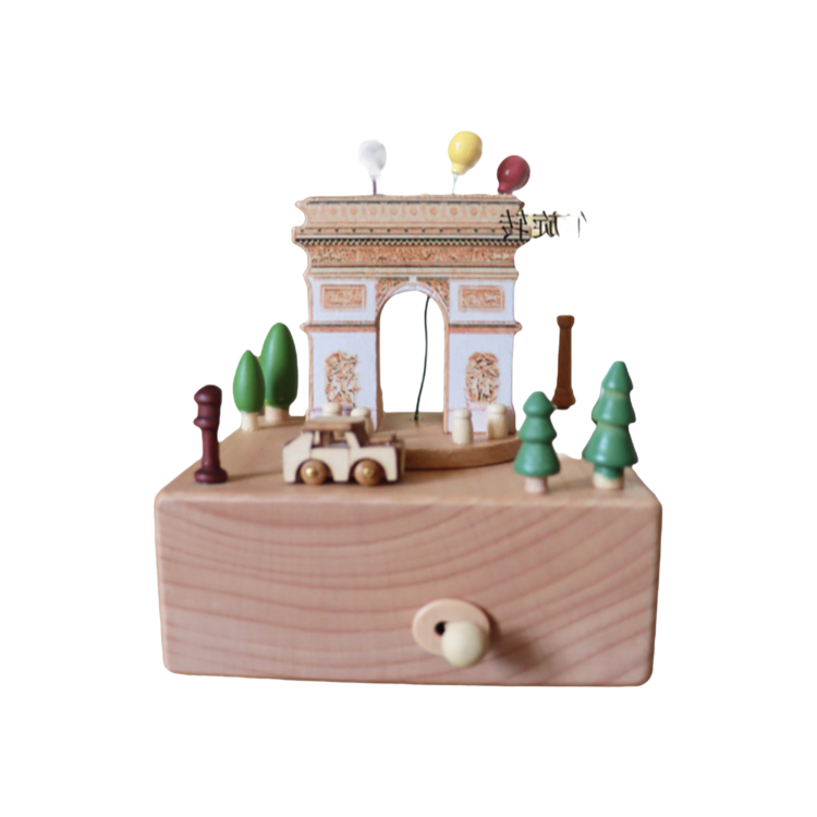 Mini Leaning Tower of Pisa Wooden Music Box - 11x11x17cm Educational Puzzle Toy for Kids