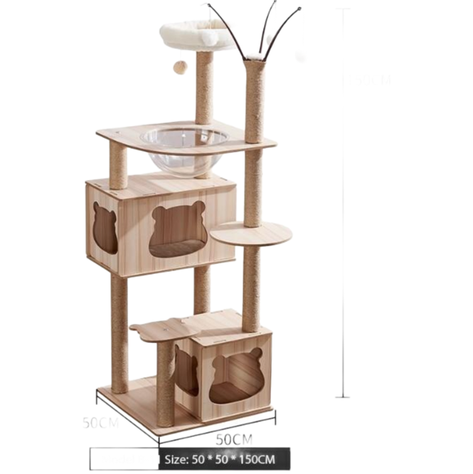 Luxury Wooden Cat Tree with Scratching Post - Multi-Level Pet Furniture for Indoor Cats