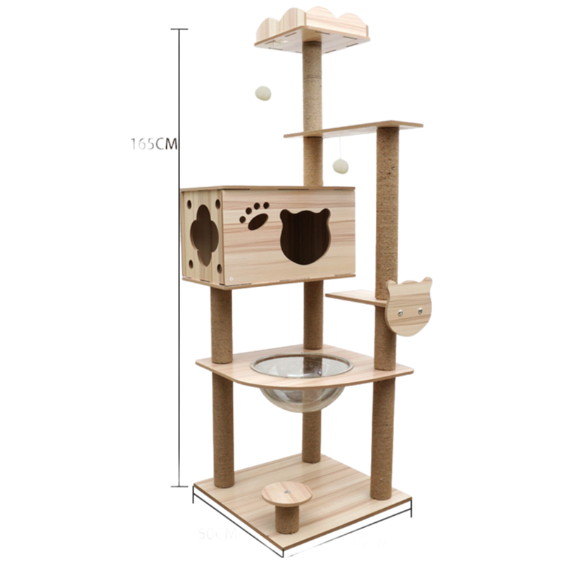 Luxury Wooden Cat Tree with Scratching Post - Multi-Level Pet Furniture for Indoor Cats