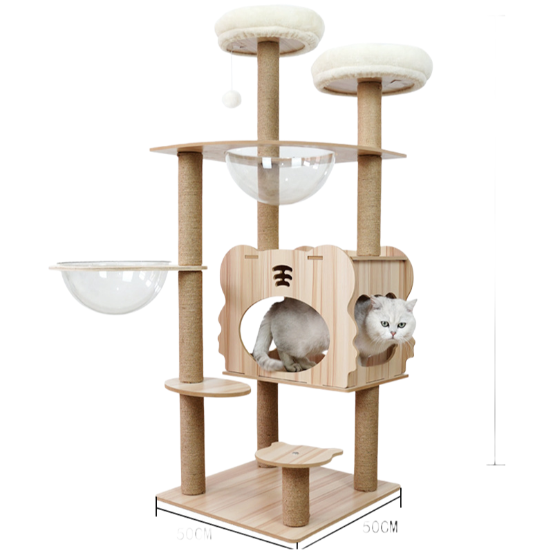 Luxury Wooden Cat Tree with Scratching Post - Multi-Level Pet Furniture for Indoor Cats