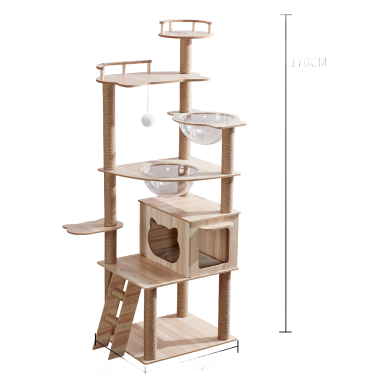 Luxury Wooden Cat Tree with Scratching Post - Multi-Level Pet Furniture for Indoor Cats