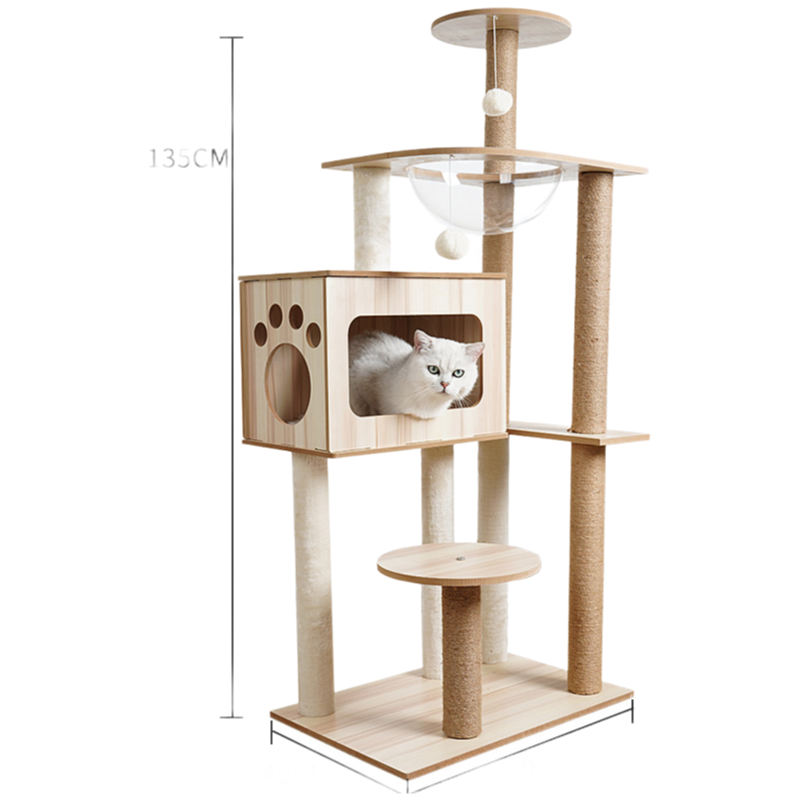 Luxury Wooden Cat Tree with Scratching Post - Multi-Level Pet Furniture for Indoor Cats