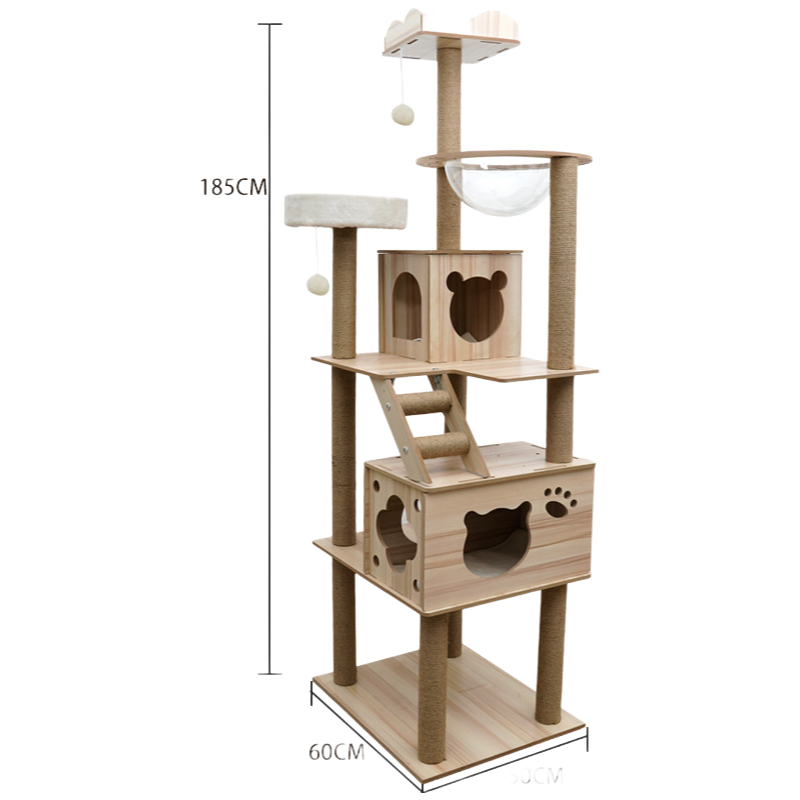 Luxury Wooden Cat Tree with Scratching Post - Multi-Level Pet Furniture for Indoor Cats