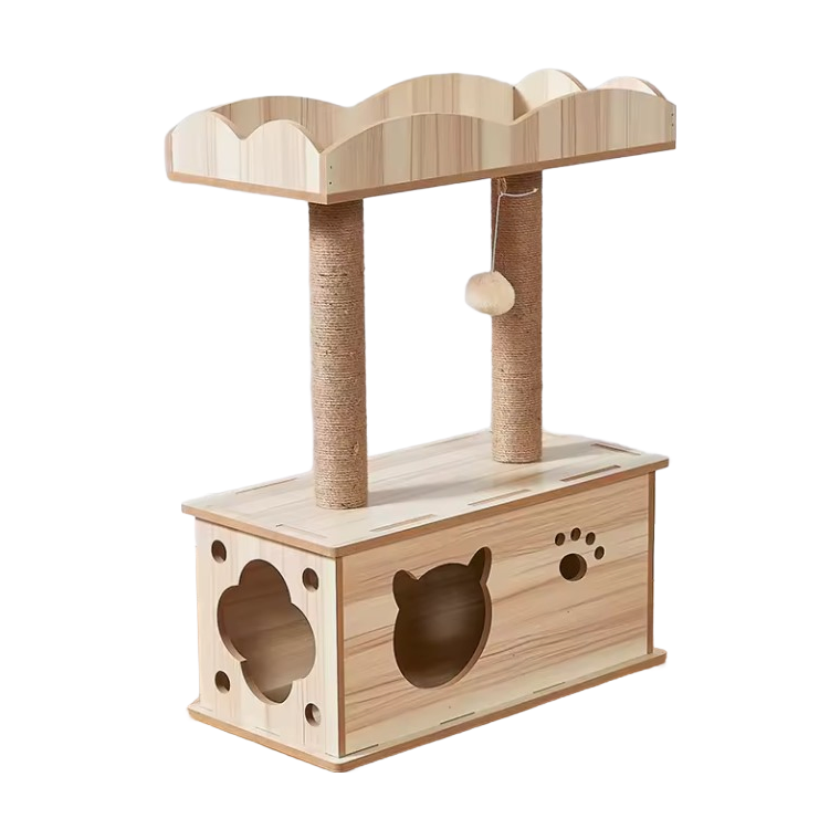 Premium Solid Wood Cat Tree with Sisal Rope - Luxury Indoor Cat Furniture for Multi-Cat Households