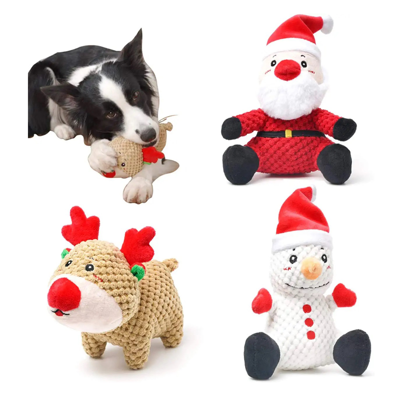 Christmas Crochet Dog Chew Toy with Squeaker - Snowman Style Pet Chew Toy for Small Dogs