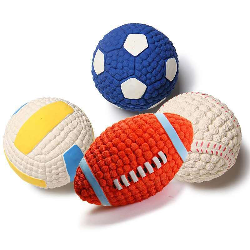 Factory Supply Durable Latex Dog Chew Toys - Rugby/Volleyball/Tennis Ball Design