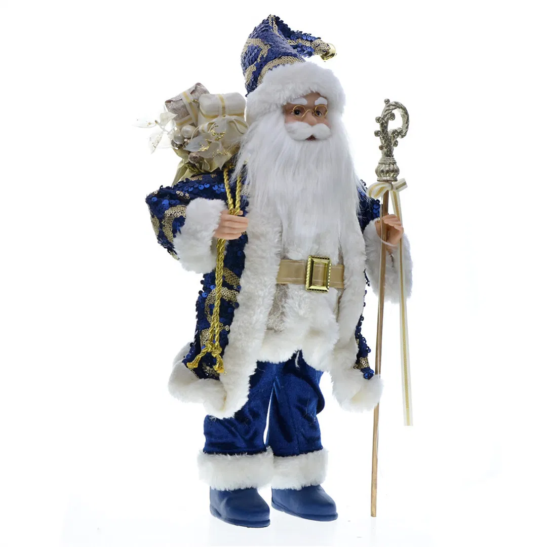 45cm Blue Sequins Santa Claus Doll - Premium Christmas Decoration Ornament