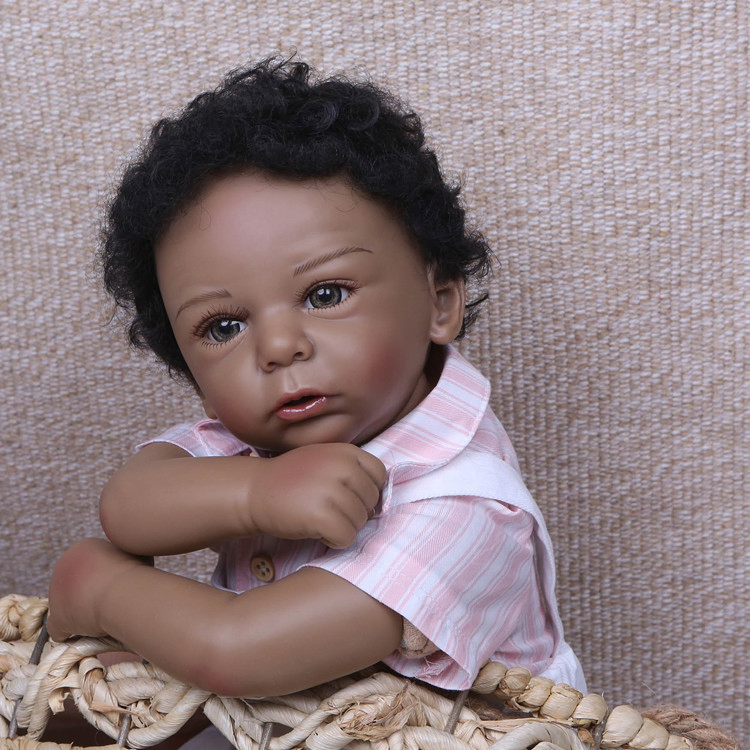 50cm Realistic African American Reborn Baby Doll Silicone Full Body Boy Toy for Kids Ages 3+