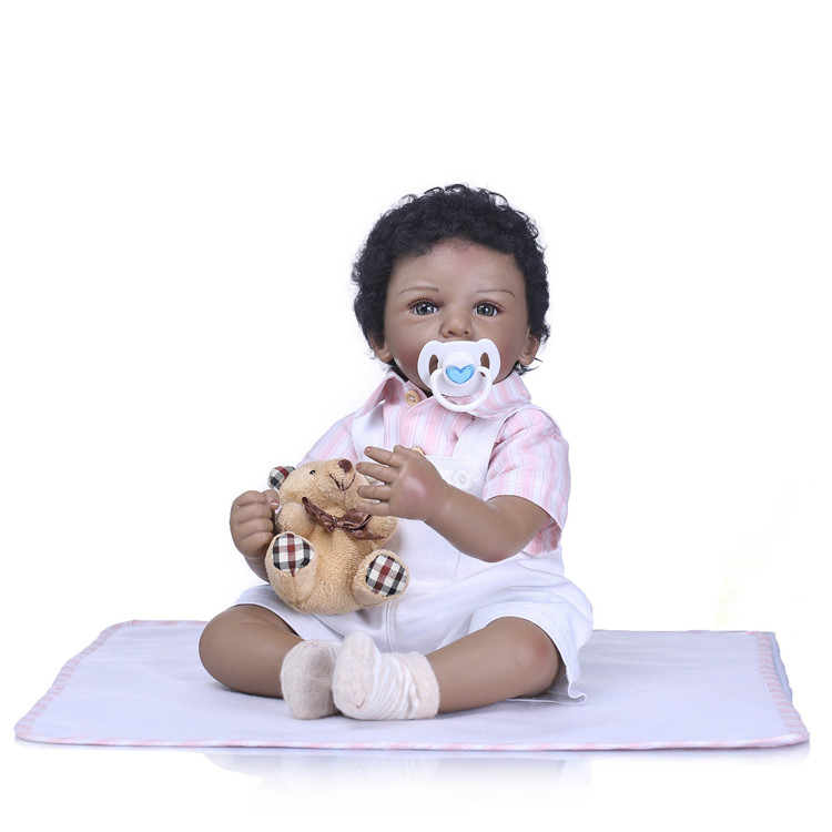 50cm Realistic African American Reborn Baby Doll Silicone Full Body Boy Toy for Kids Ages 3+