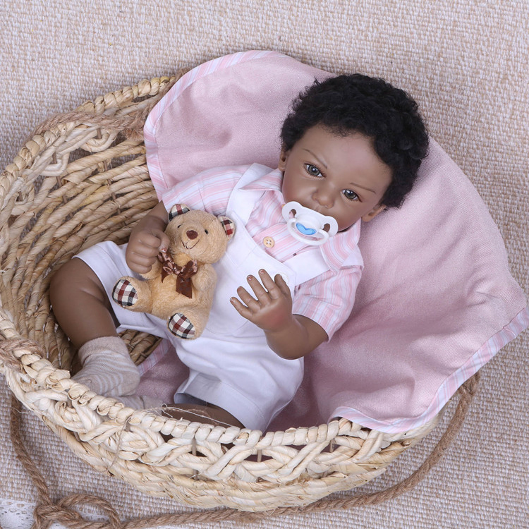 50cm Realistic African American Reborn Baby Doll Silicone Full Body Boy Toy for Kids Ages 3+
