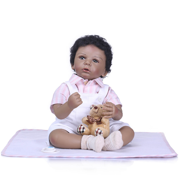 50cm Realistic African American Reborn Baby Doll Silicone Full Body Boy Toy for Kids Ages 3+