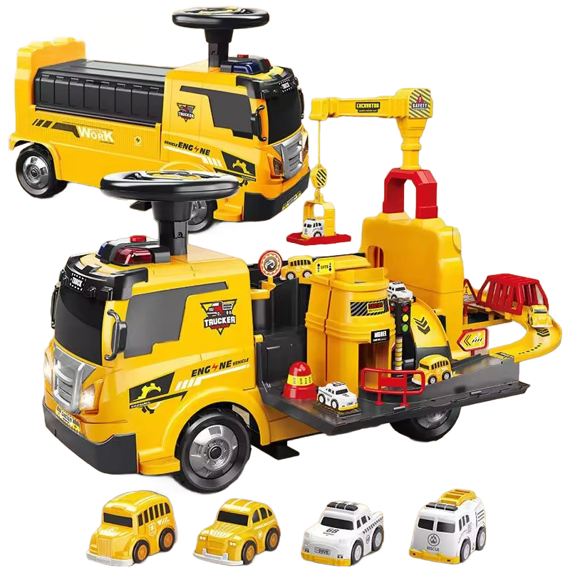 2 in 1 Electric Ride On Car Toy Set with Deformable Parking Garage for Kids Ages 3-8