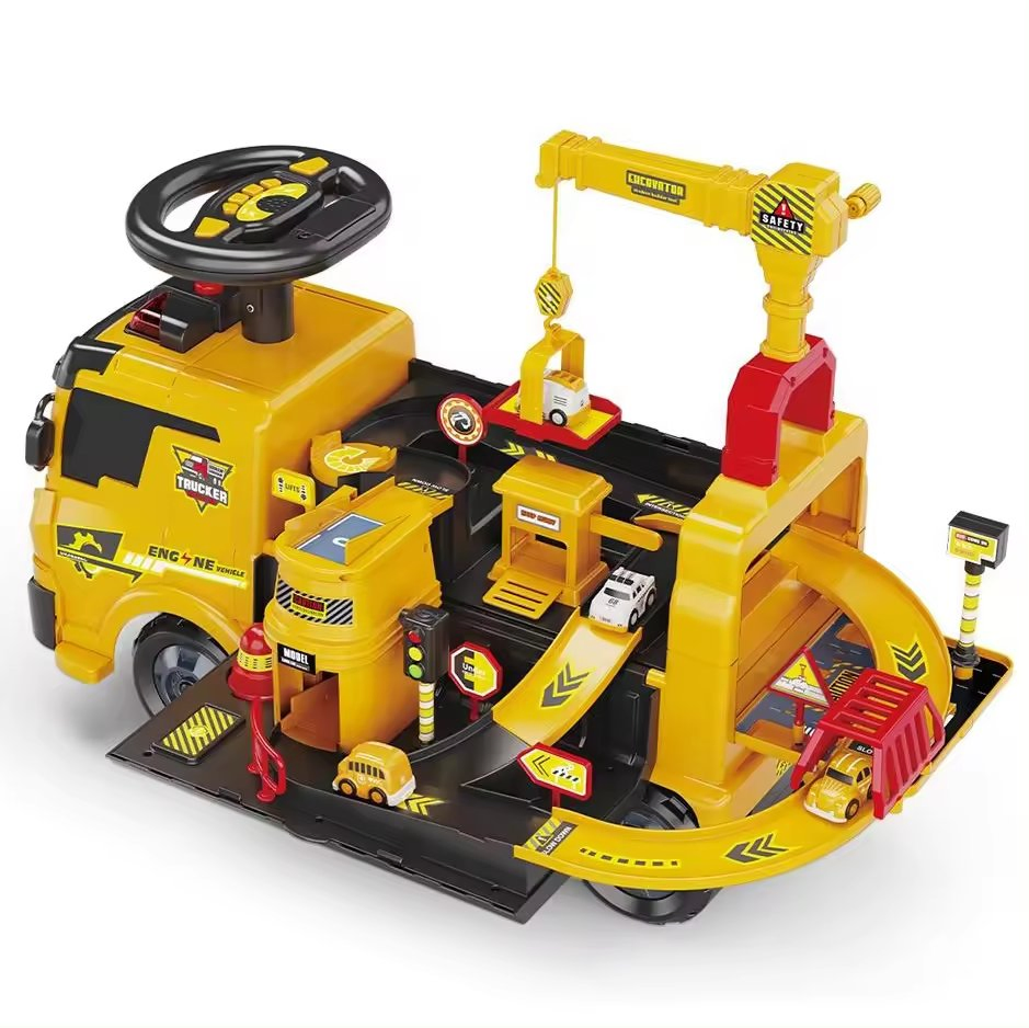 2 in 1 Electric Ride On Car Toy Set with Deformable Parking Garage for Kids Ages 3-8