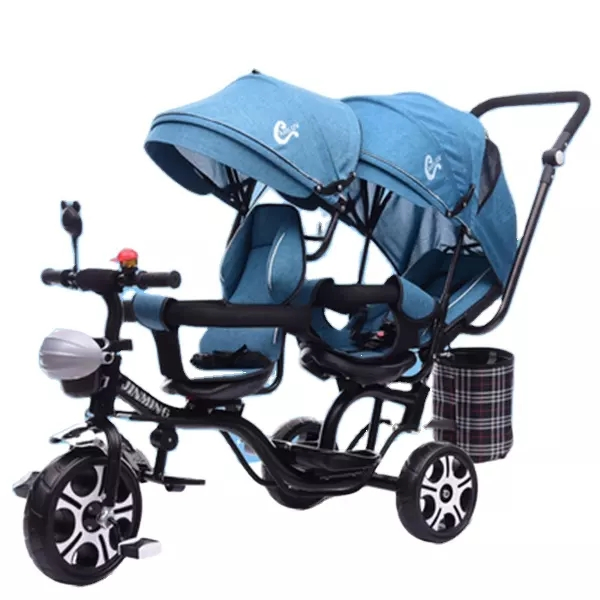 Premium 360° Rotating 4-in-1 Double Seat Baby Tricycle with Reclining Backseat - High Carbon Steel Frame