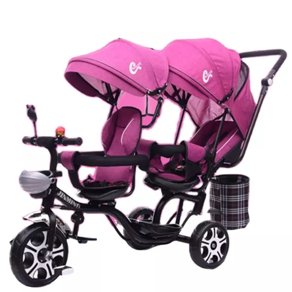 Premium 360° Rotating 4-in-1 Double Seat Baby Tricycle with Reclining Backseat - High Carbon Steel Frame