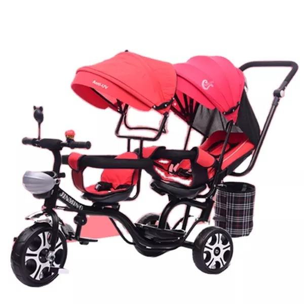 Premium 360° Rotating 4-in-1 Double Seat Baby Tricycle with Reclining Backseat - High Carbon Steel Frame