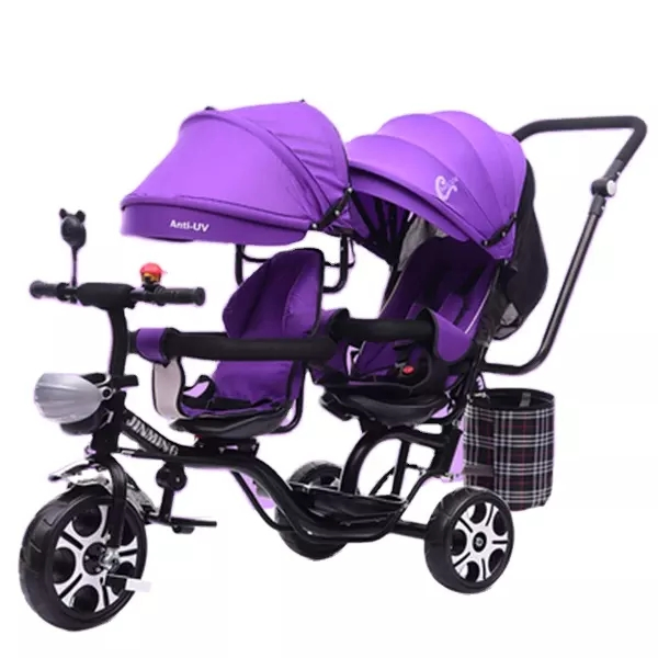 Premium 360° Rotating 4-in-1 Double Seat Baby Tricycle with Reclining Backseat - High Carbon Steel Frame