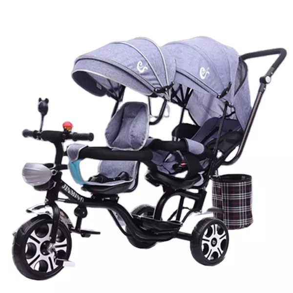 Premium 360° Rotating 4-in-1 Double Seat Baby Tricycle with Reclining Backseat - High Carbon Steel Frame