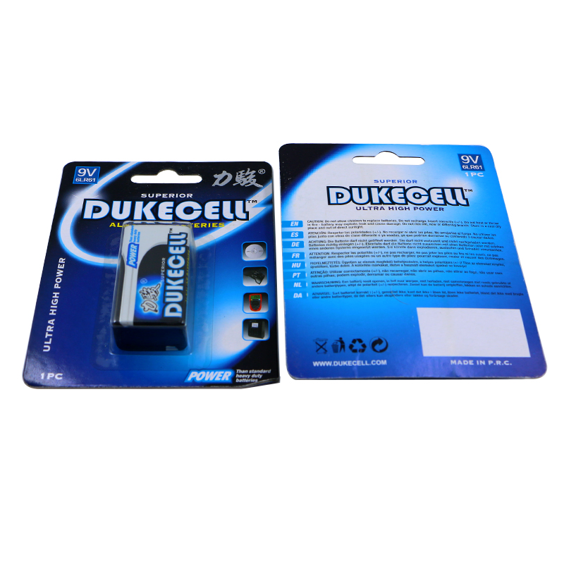 High Performance 9V Alkaline Battery 6LR61 6F22 - CE/RoHS Certified for Smoke Alarms & Electronics