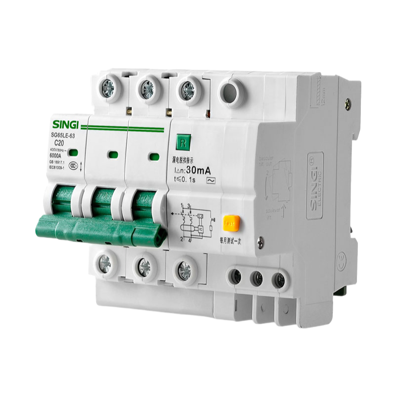 Air Singi RCBO 1-4P 6-63A 6KA Mini Circuit Breaker with CE CB ISO9001 Certification for Electrical Protection