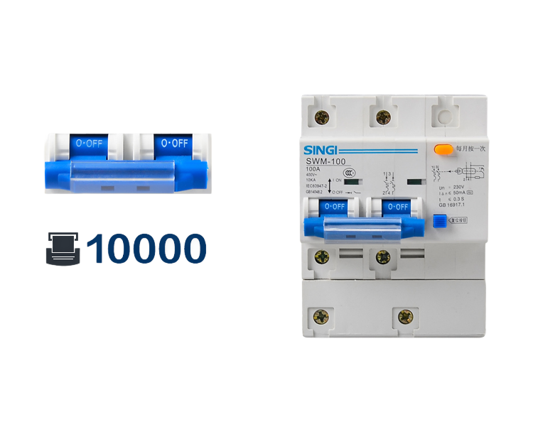 CB Approved Singi Miniature Circuit Breaker ELCB RCBO with Overload Protection 100A