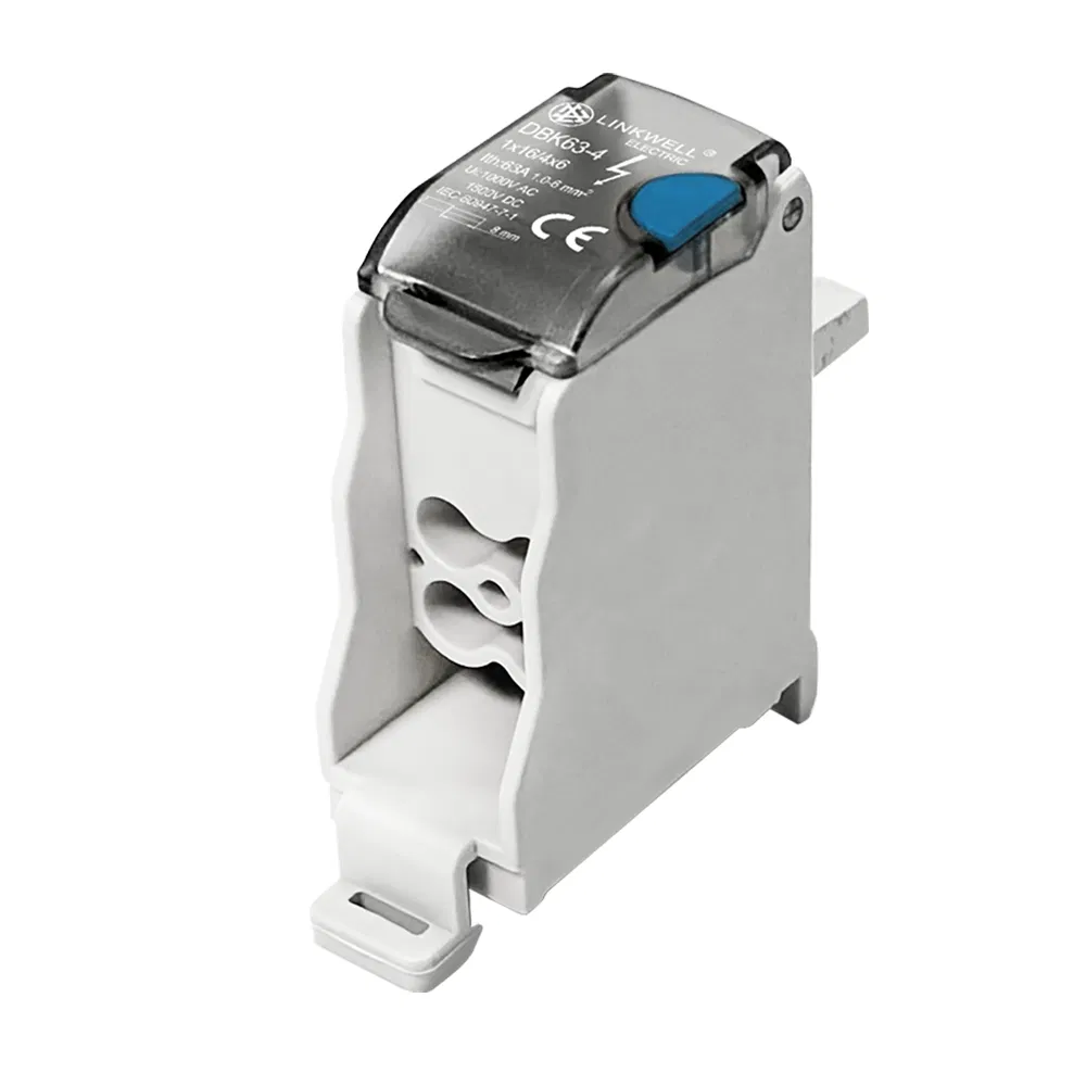 IP20 Protected CE Certified DIN Rail Distribution Terminal Block DBK63-4 for AC/DC Applications