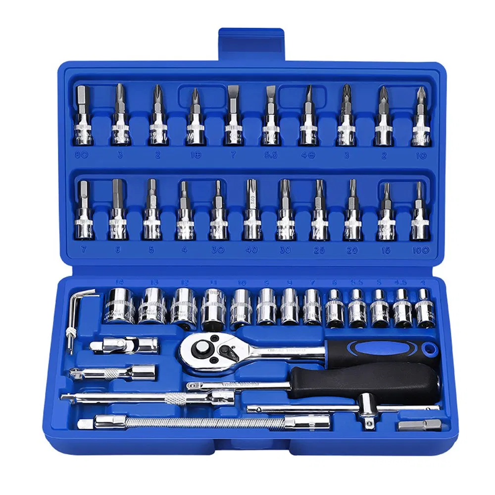 46PC Professional Ratchet Socket Wrench Set | Portable Maintenance Tool Kit for Hardware Repair