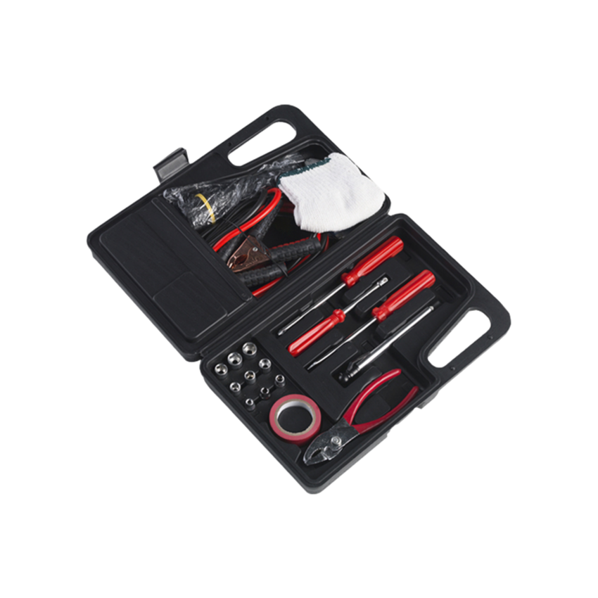 Customizable Metal Car Repair Tool Kit with Tire Gauge and Fuses for Emergency Situations