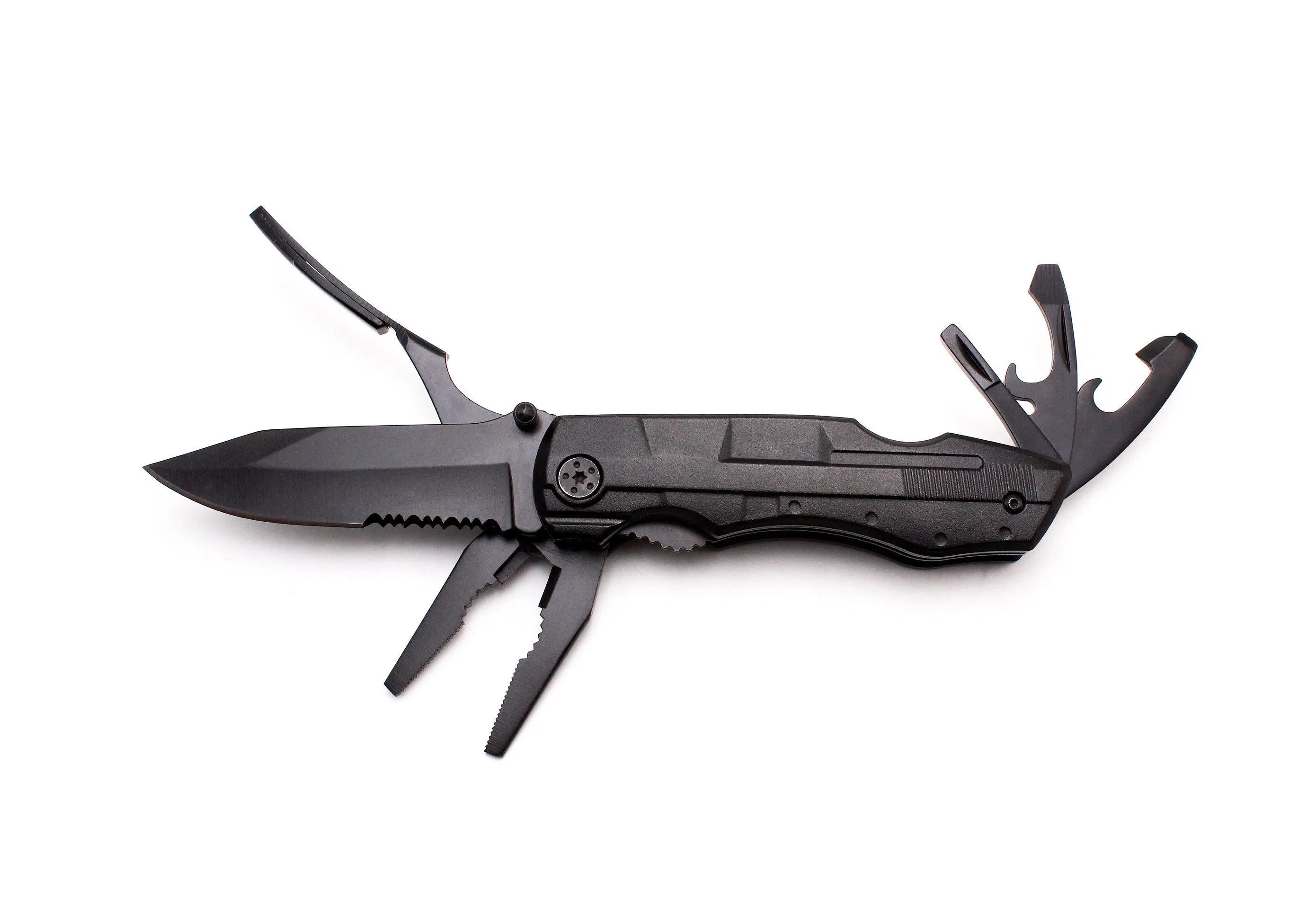 OEM Black Steel Folding Camping Knife - Portable Survival Tool for Outdoor Adventures