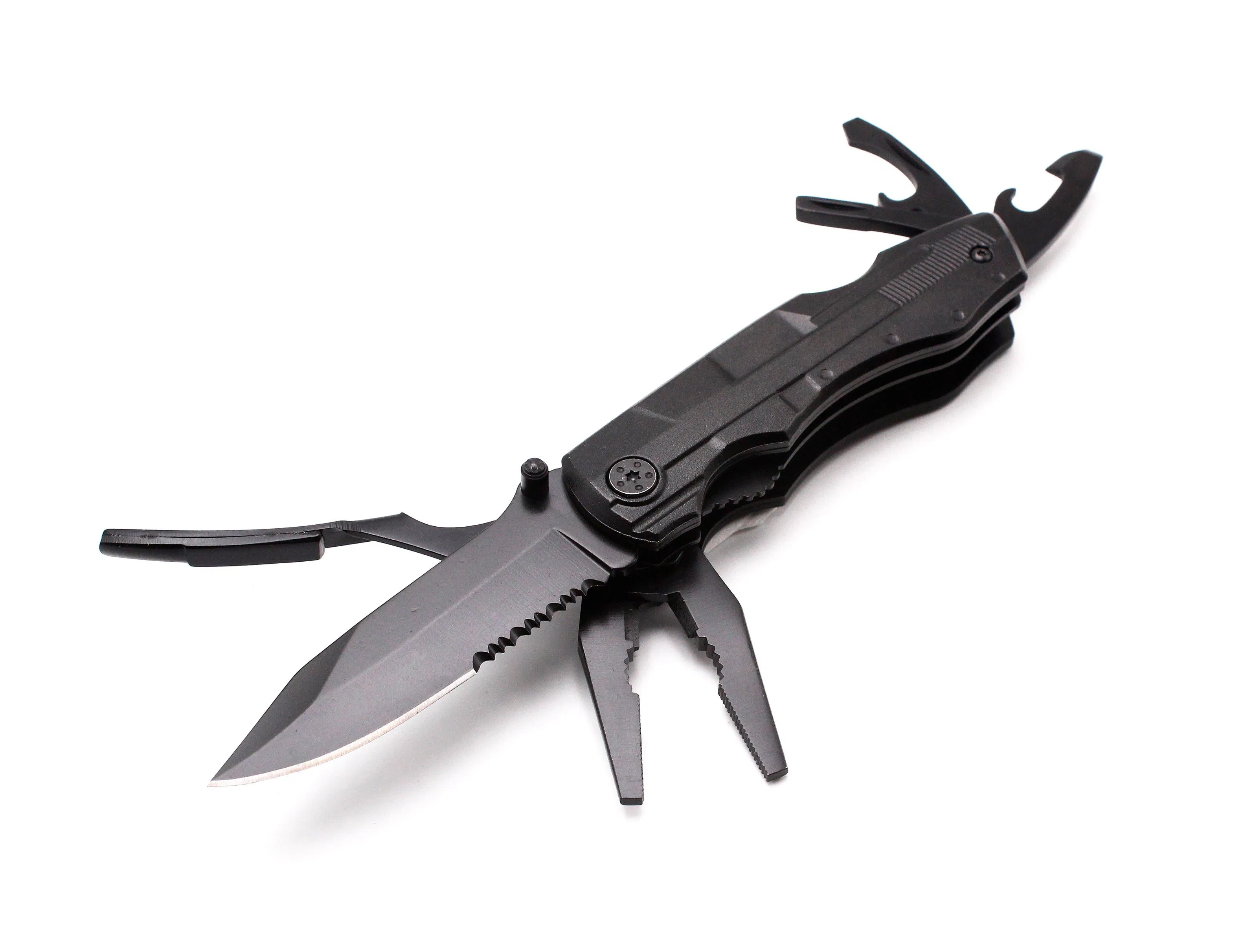 OEM Black Steel Folding Camping Knife - Portable Survival Tool for Outdoor Adventures