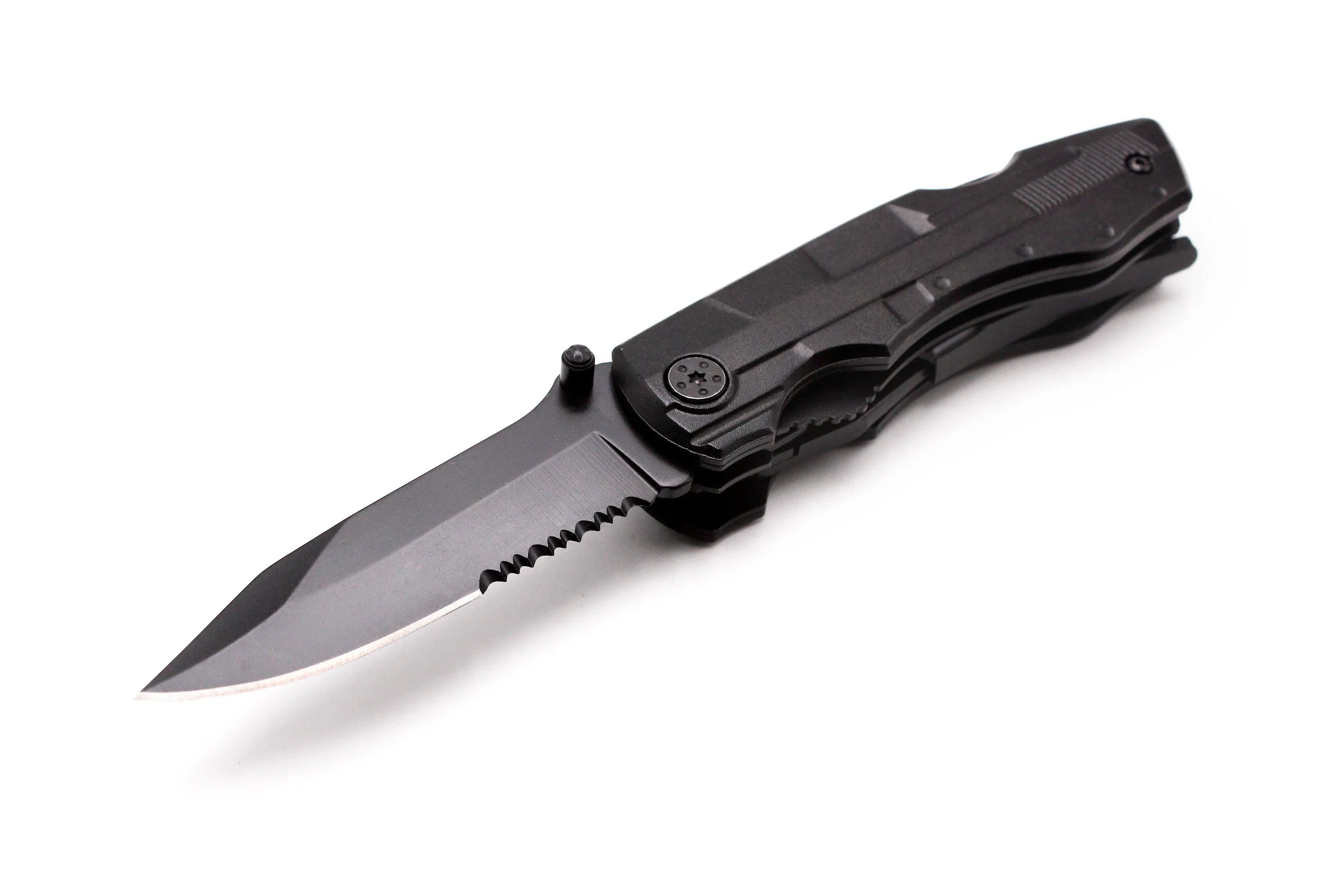 OEM Black Steel Folding Camping Knife - Portable Survival Tool for Outdoor Adventures
