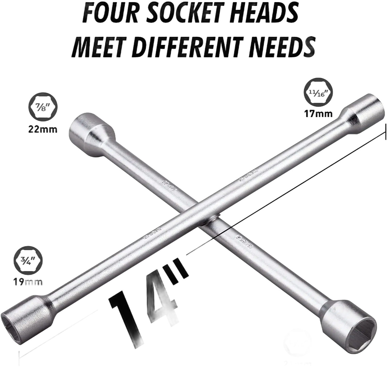14 Inch Heavy Duty Universal 4 Way Lug Wrench - OEM Carbon Steel Tire Tool