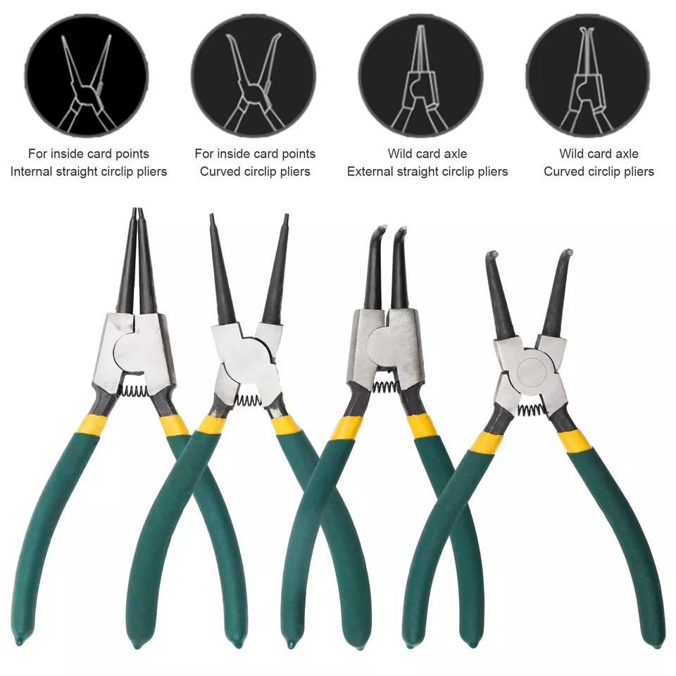 Professional 7-Inch CR-V Snap Ring Pliers Set - 4PC Internal/External Circlip Pliers for Automotive Repair