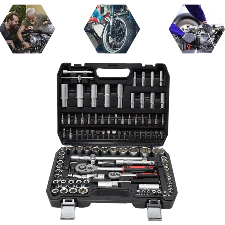 Professional 108-Piece Socket Wrench Set - 1/4 & 1/2 Drive Mechanics Tool Kit with Case