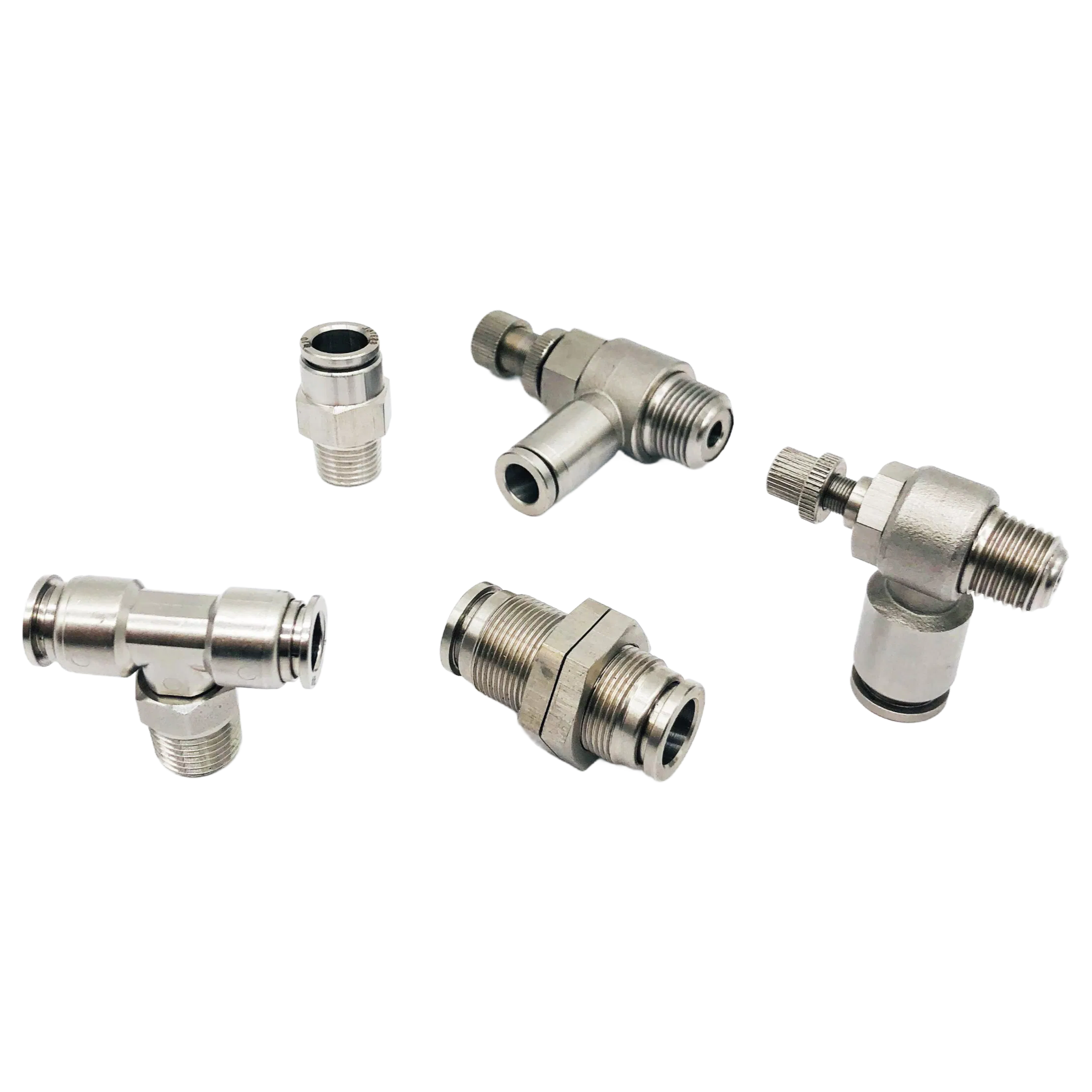 Industrial Grade Nickel-Plated Push-to-Connect Fittings for PU/PA Tubes - 4-16mm Sizes