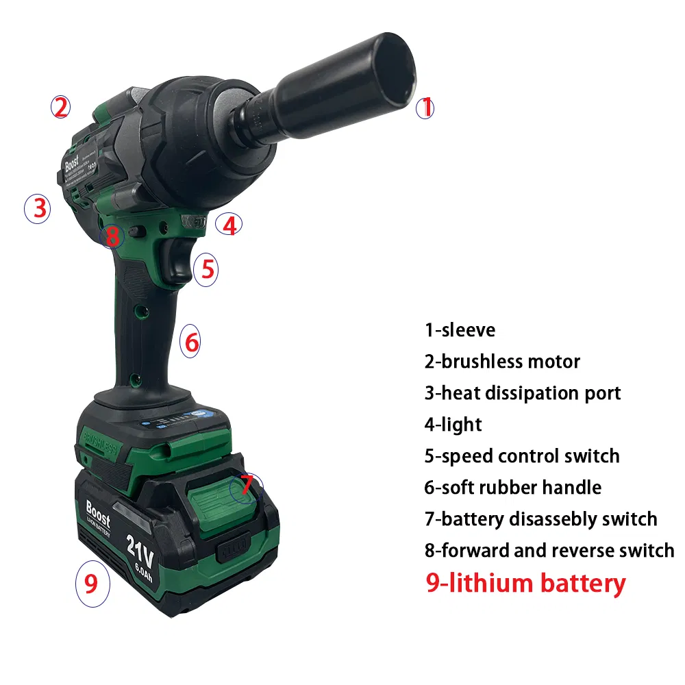 BOOST 21V Brushless Motor Cordless Impact Wrench - 2880Nm High Torque Electric Power Tool for Automotive Repair