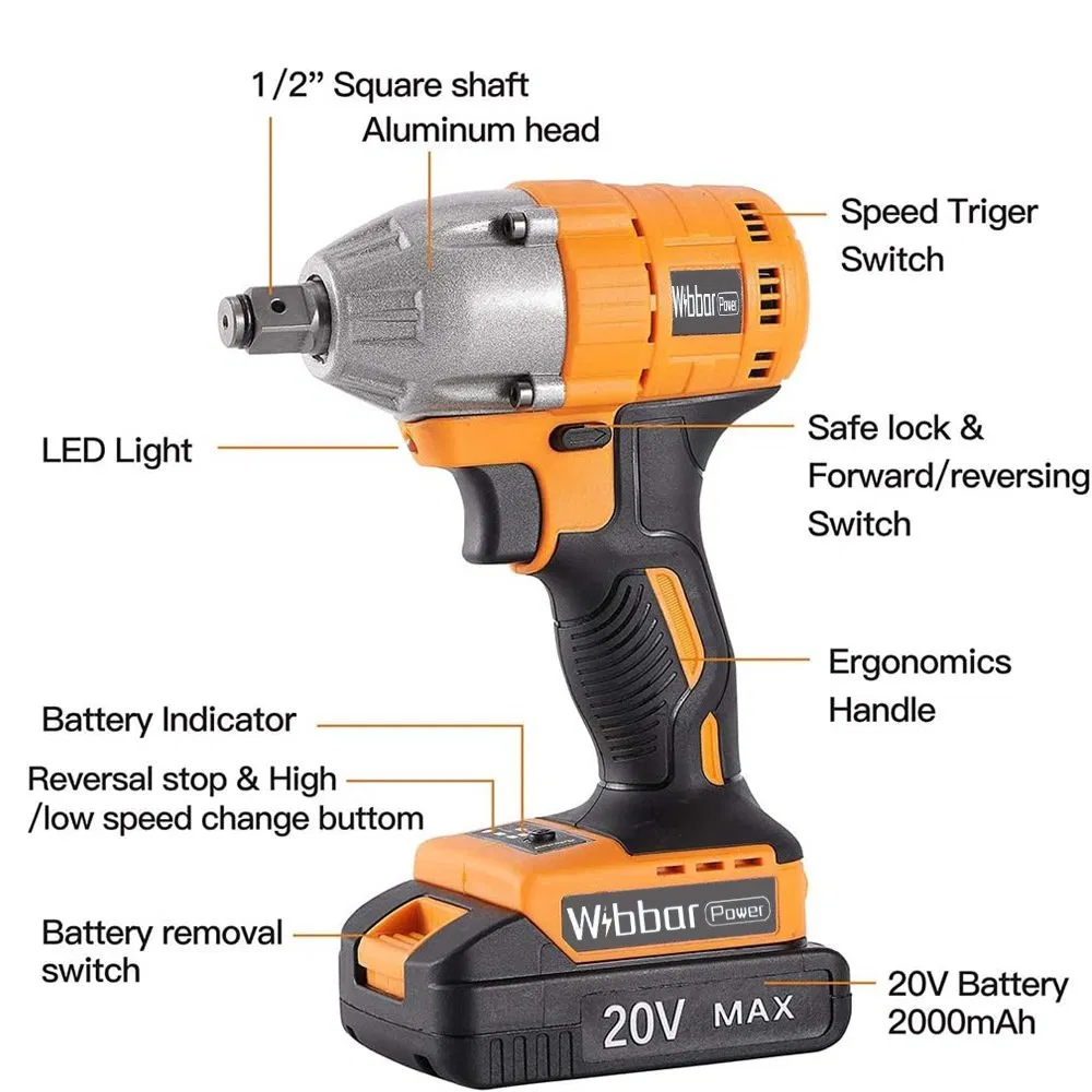 Professional Brushless Lithium Electric Wrench - High Torque 320Nm Cordless Impact Wrench for Construction & Auto Repair
