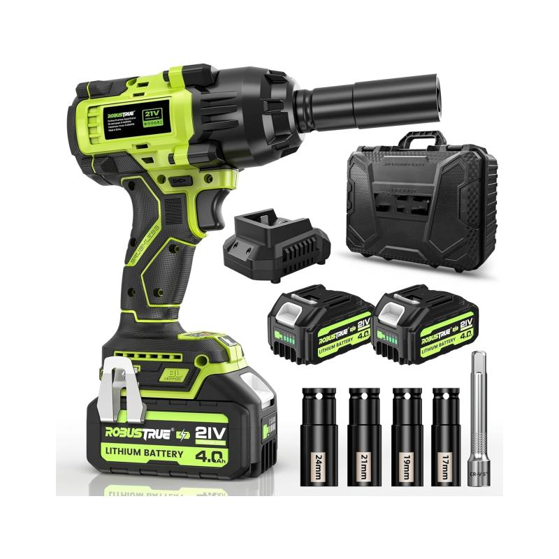 1000N High Torque Cordless Impact Wrench - 18V Brushless Motor Electric Power Tool Set for Auto Repair